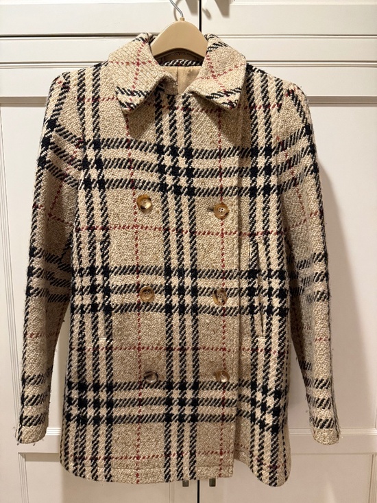 Burberry Jackets & Blazers - Burberry London Nova Check Wool Bouclé Double Breasted Pea Coat Size 6 Vintage